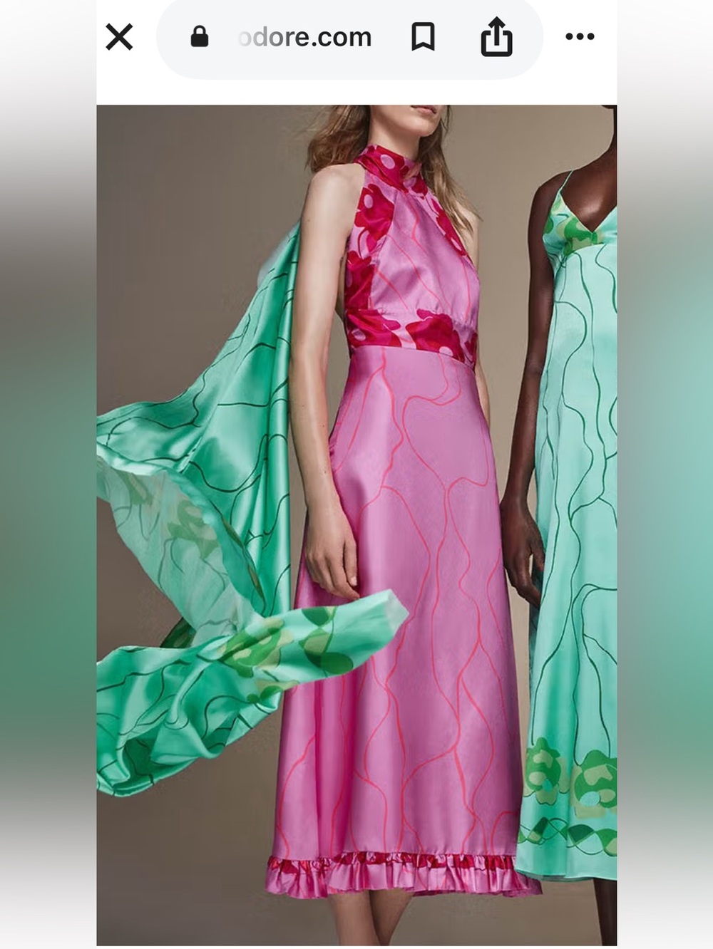 Scanlan Theodore Pink Floral-Trim silk Halter Midi Dress size 2